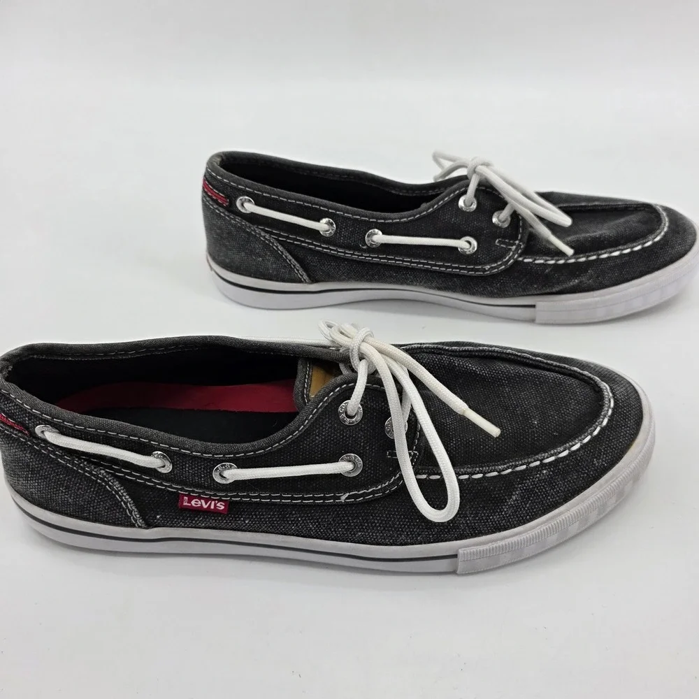 Levis‎ Boat Shoes Men Sz 9 Dark Gray Canvas Dock Deck Nautical Coastal Resort